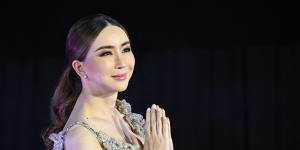 JKN Global Group chief Jakapong “Anne” Jakrajutatip arrives on stage during an event in Bangkok in November to mark her company’s acquisition of the Miss Universe Organisation.