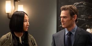 Greta Lee,who plays the newly appointed news director Stella,and silver-tongued network boss Cory Ellison (Billy Crudup) in Morning Wars.