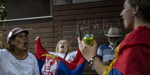 A small group of Serbian fans staged a protest outside the hotel. 