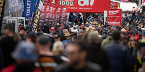 Spectators watch the qualifying and support races on the Friday before race day at the Bathurst 1000.