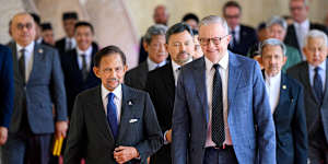Sultan of Brunei Hassanal Bolkiah and Prime Minister Anthony Albanese.