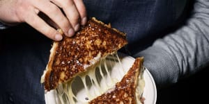 The all American grilled cheese toastie at Maker and Monger,Prahran Market.