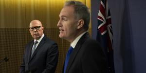 Opposition Leader Peter Dutton and opposition communications spokesman David Coleman on Thursday.