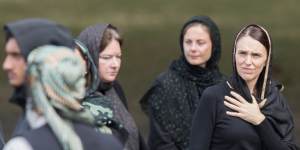 New Zealand Prime Minister Jacinda Ardern at the Al Noor Mosque after the Christchurch shooting in 2019.