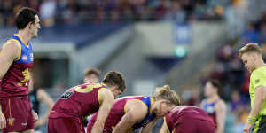 Marcus Adams pictured injured on the ground in round 21.