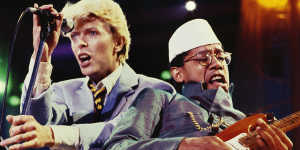 David Bowie and Carlos Alomar performing in France in 1983.