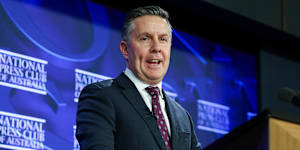 Health Minister Mark Butler at the Press Club on Wednesday.