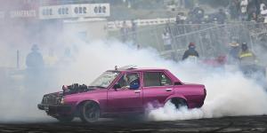 Summernats car in the burnout competition.