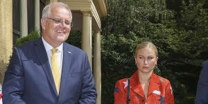 Then-prime minister Scott Morrison and 2021 Australian of the Year Grace Tame in the famous “side-eye” photo.