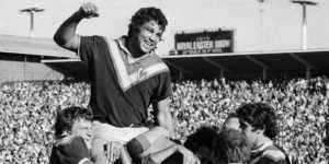 Arthur Beetson,largely considered the greatest Indigenous rugby league player of all time,leads the Roosters to the 1974 premiership.