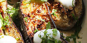 Hugh Fearnley-Whittingstall's roasted eggplant'boats'.