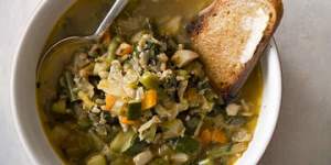 Chicken and barley vegetable soup.