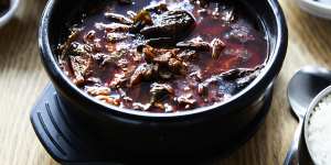 Yukgaejang (spicy beef and leek soup).