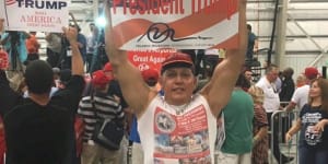 An image posted on Cesar Sayoc jnr's Twitter account showing him at a Donald Trump rally. 