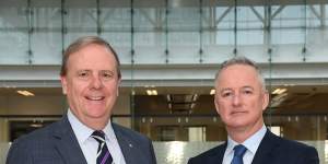 Nine Entertainment chairman Peter Costello (left) and chief executive Hugh Marks.