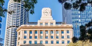 Sydney landmark Shell House,with its giant rooftop clocktower.