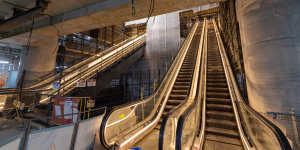 Work on escalators at the Martin Place metro station is nearing completion. 