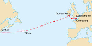 Map showing where the Titanic sank in the northern Atlantic Ocean.