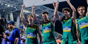 The men’s relay team that earned Australia a berth at this year’s Paris 2024 Olympics:Seb Sultana,Jacob Despard,Calab Law and Josh Azzopardi.