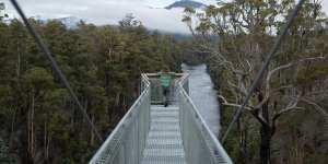 Tasmania’s Tahune AirWalk,suspended 30 metres above the forest floor,has views of the Huon and Picton regions.