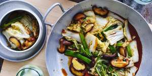 Stir-fried wombok and shiitake mushrooms.