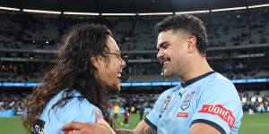 Jarome Luai (left) and Mitchell in the midst of a budding bromance.