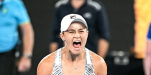 Australian Open.Ashleigh Barty plays against Danielle Collins in the women's singles final. 29 January 2022. The Age Sport. Photo:Eddie Jim.