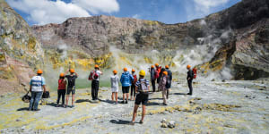 Tourists get up close during a White Island Tours trip in February this year.