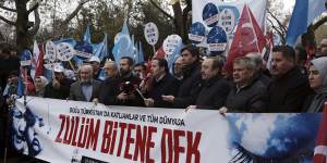 Turkish demonstrators in Ankara stage a protest demanding an end to mass detentions of Uighurs and other predominantly Muslim ethnic minorities in China.