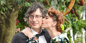 Neil Gaiman and Amanda Palmer at the premiere of Good Omens in London last year. 