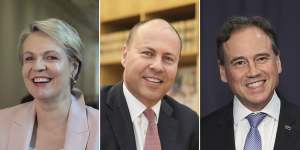 Voters rated Josh Frydenberg,centre,ahead of other Coalition and Labor politicians. They also had a positive perception of Tanya Plibersek,left,and Greg Hunt.