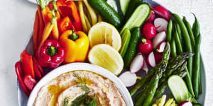 Eat the rainbow:Smoked trout dip with colourful crudites.