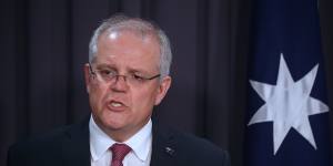 Prime Minister Scott Morrison speaks in Canberra on Sunday. 