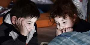 Children play at a temporary refugee shelter in Zahony,Hungary.