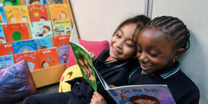 JayRose Garcia (L) and Sienna Thea (R) and the fun of reading.