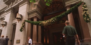 Christmas decorations adorn the entrance to 333 Collins Street.