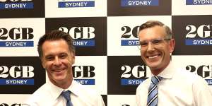 Chris Minns and Dominic Perrottet before their first leaders’ debate on 2GB.