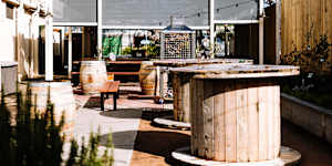 The beer garden has both shade and heaters,plus a stage for local musicians.