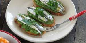 White anchovies and parsley mousse.