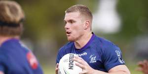 Josh King in action at a Melbourne Storm training session.