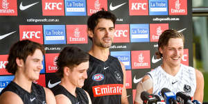 Collingwood ruckman Brodie Grundy welcomes South Australian draftees Harvey Harrison,Cooper Murley and Arlo Draper to the club.