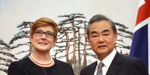 The last visit to Beijing by an Australian foreign minister was made by Marise Payne,in November 2018. She is seen here,on the left,with Chinese Foreign Minister Wang Yi at the end of a joint press conference at the Diaoyutai State Guesthouse in Beijing.