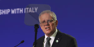 Scott Morrison delivers a statement to the Glasgow climate summit on Monday. 