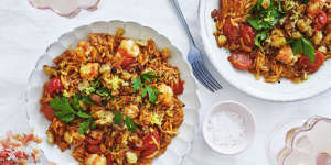 Danielle Alvarez’s prawn and tomato orzotto with pangrattato.