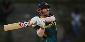 David Warner brought up his second 50 of the T20 World Cup with a six.