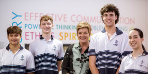 All Saints’ College principal Belinda Provis with students at the school in Perth,WA.