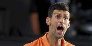 Djokovic reacts during the Adelaide final.