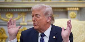 President Donald Trump used the meeting with the German chancellor to excoriate Britain’s Keir Starmer and Spain.