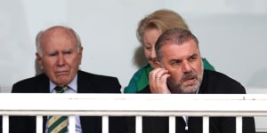 Former PM John Howard and Ange Postecoglou at Lord’s for the Ashes. 