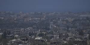 Destroyed buildings in the Gaza Strip,as seen from southern Israel,Friday,May 24,2024. (AP Photo/Tsafrir Abayov)